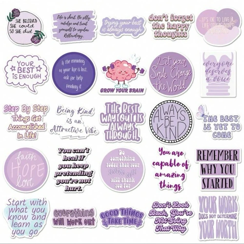 50 pcs Purple Positive Motivational Sticker Set